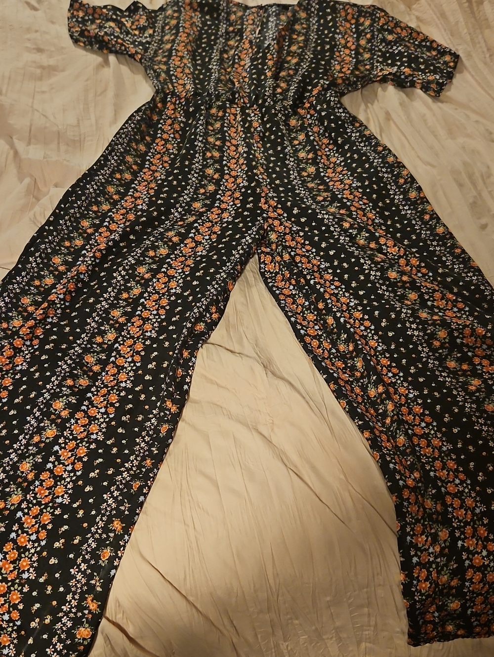 Forever 21 Black Jumpsuit with Orange Floral Print